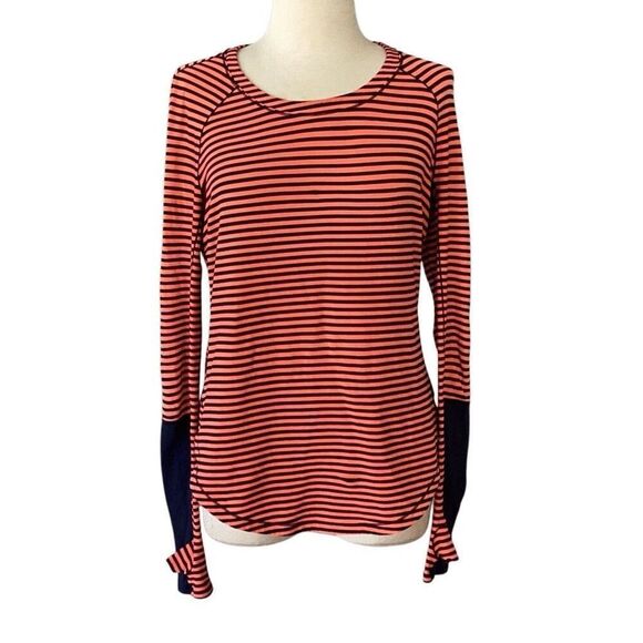 Lululemon First Base Orange Navy Stripe Long Sleeve Shirt M/L - Picture 1 of 9